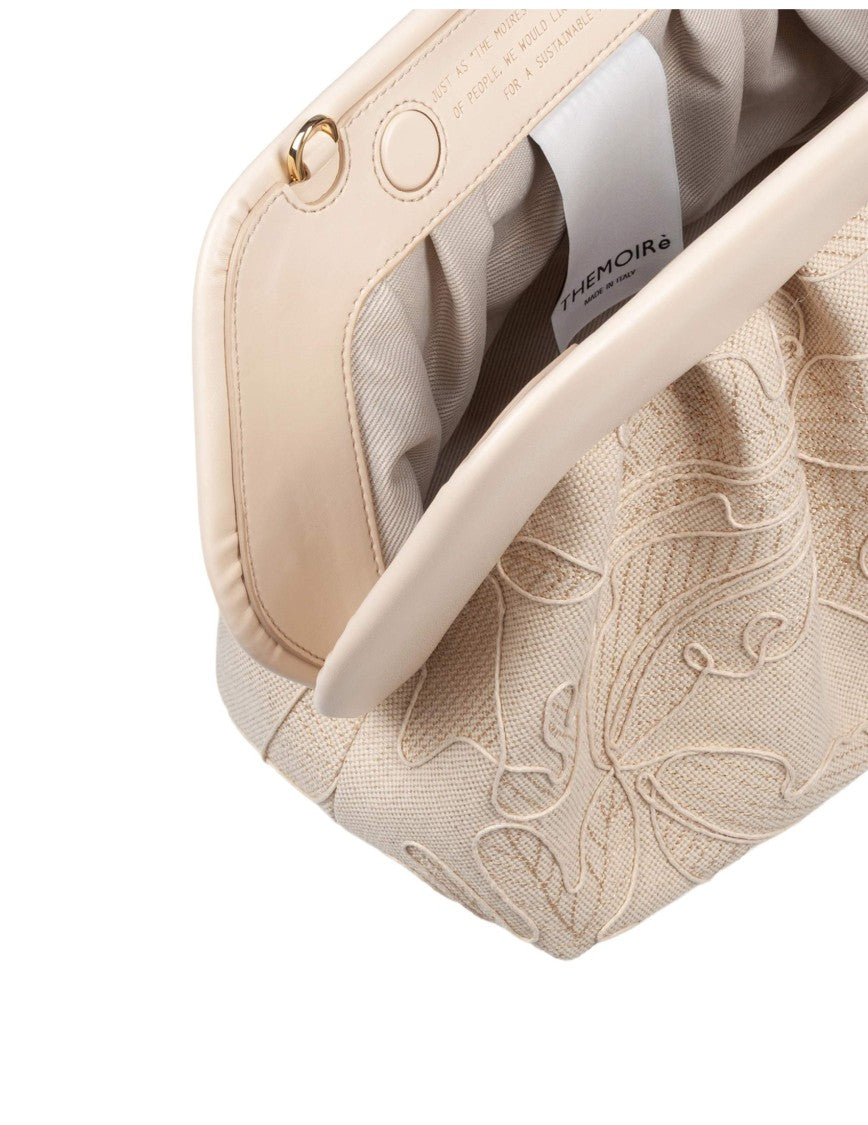 Themoirè Embroidered Canvas Handbag With Magnetic Closure And Removable Strap