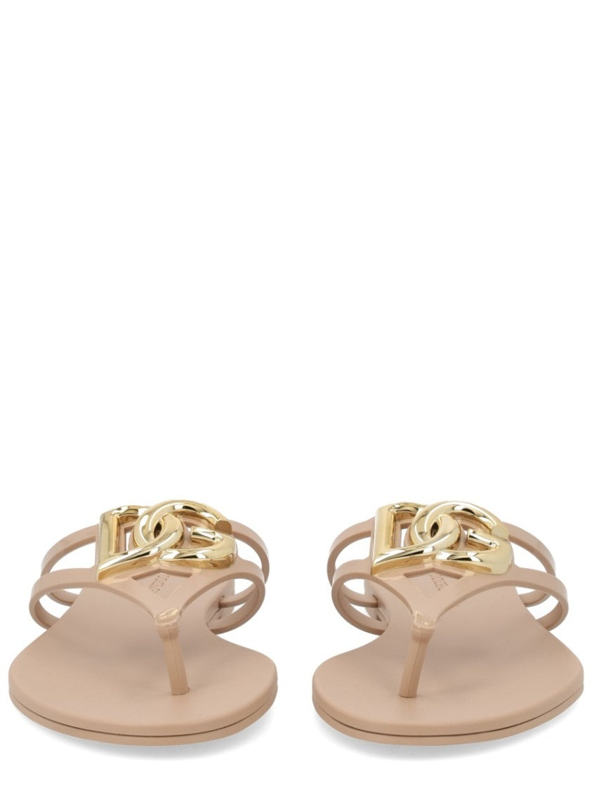 Dolce & Gabbana Neutrals Metallic Logo Dual Thin Straps Sandals