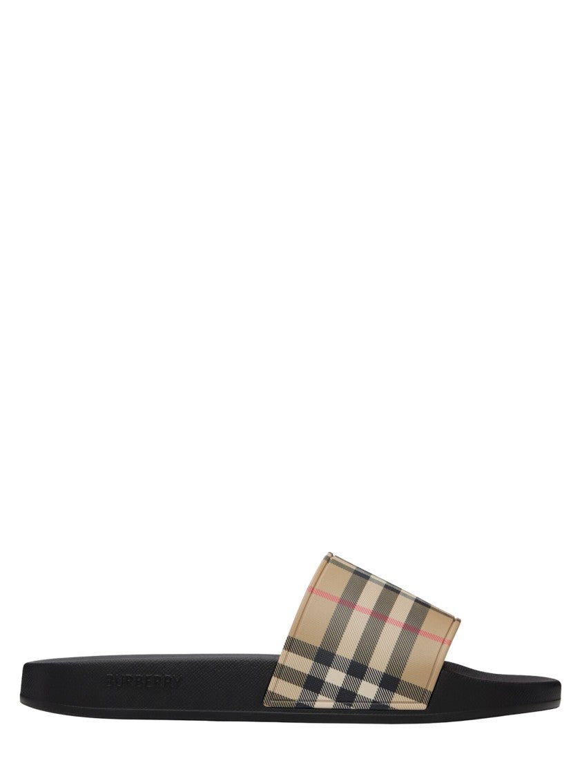 Burberry Beige Strap Sandals With Check Pattern Detail