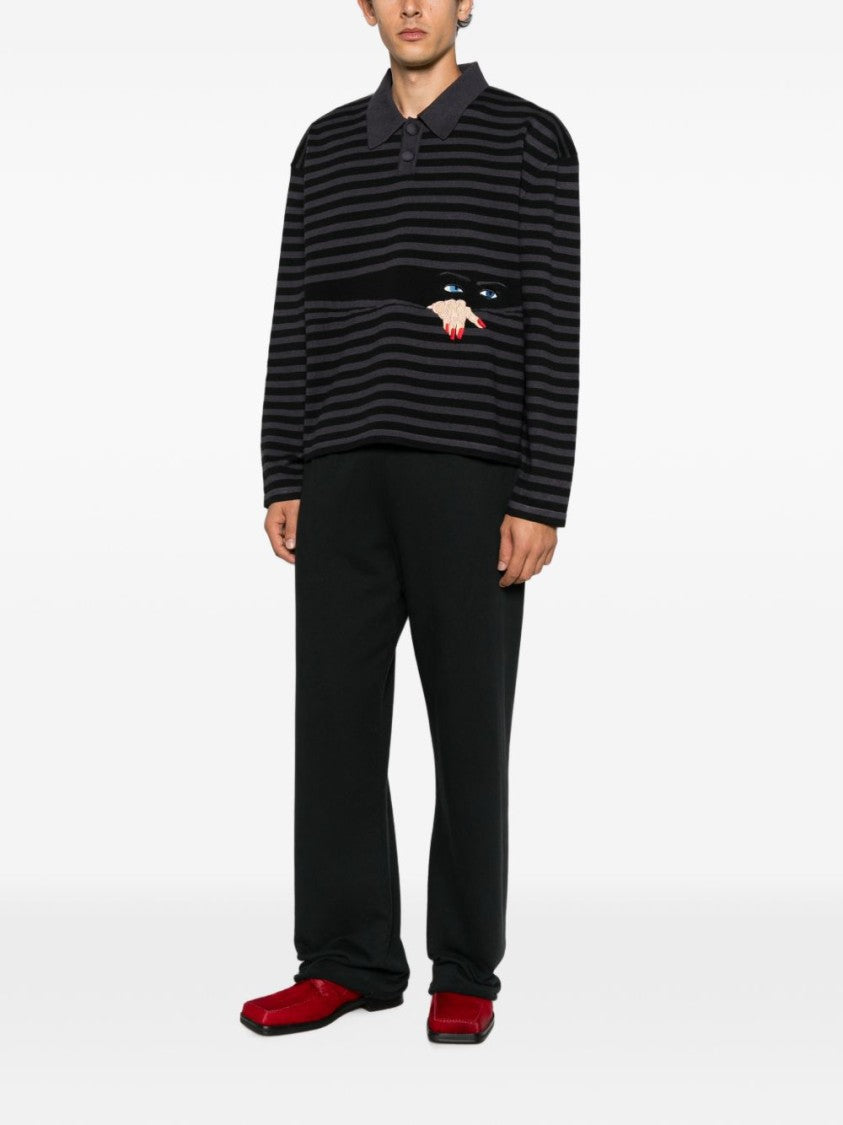 House Of Errors Horizontal Stripe Knit Sweater With Unique Embroidery