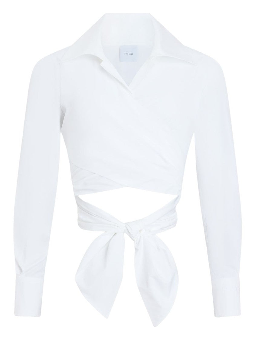 Patou White Collared Knotted Front Cut Top