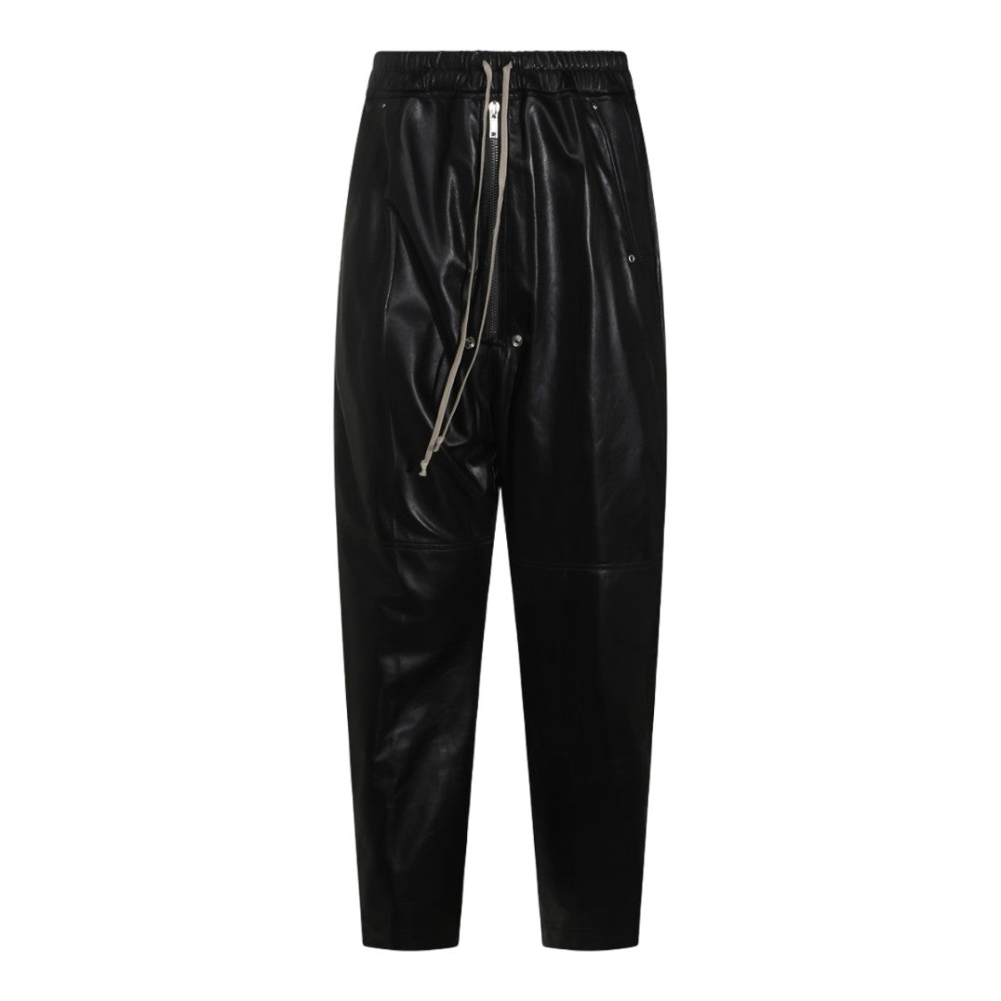Rick Owens Tapered Black Leather-Like Trousers With Utility Elements