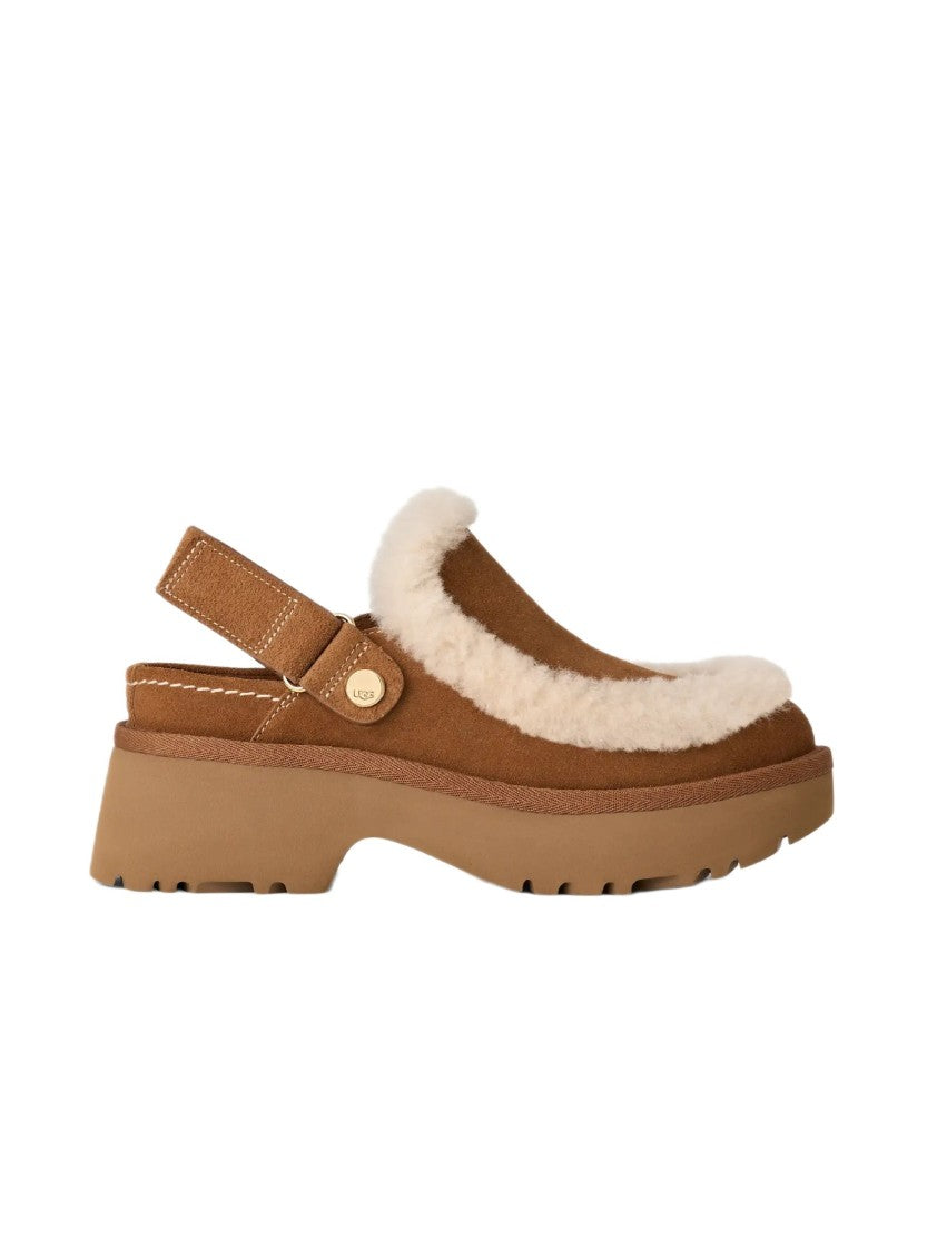 Ugg Suede Leather Clog With Sheepskin Trim