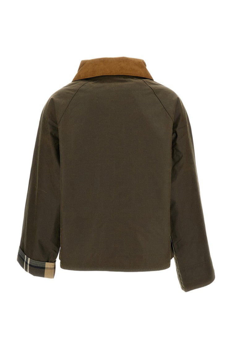 Barbour Green Cropped Corduroy-Collar Waxed Cotton Jacket