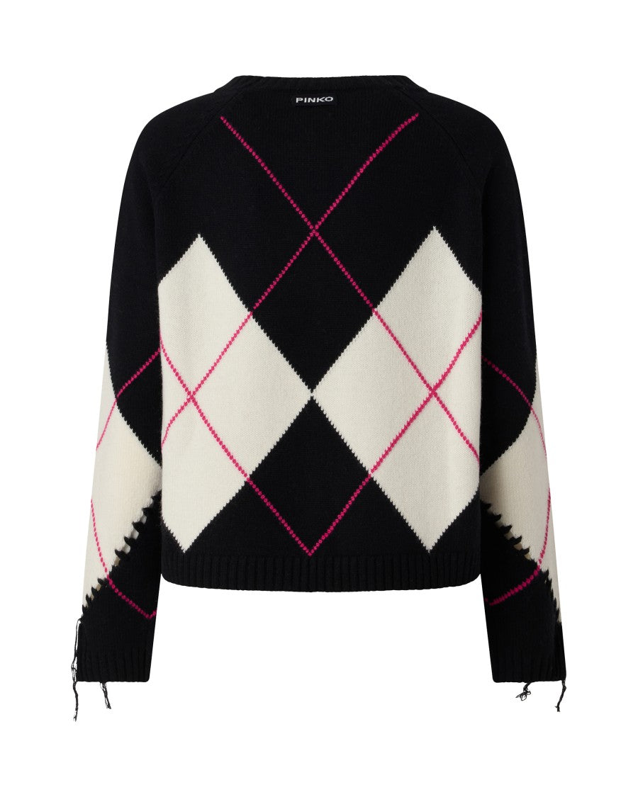 Pinko Intricately Woven Black And White Argyle Sweater
