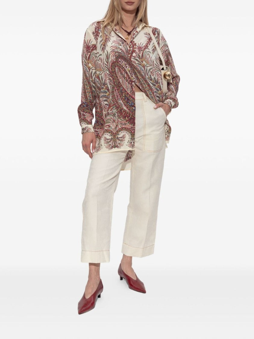 Etro Long-Sleeve Silk Shirt With Multicolour Paisley Print