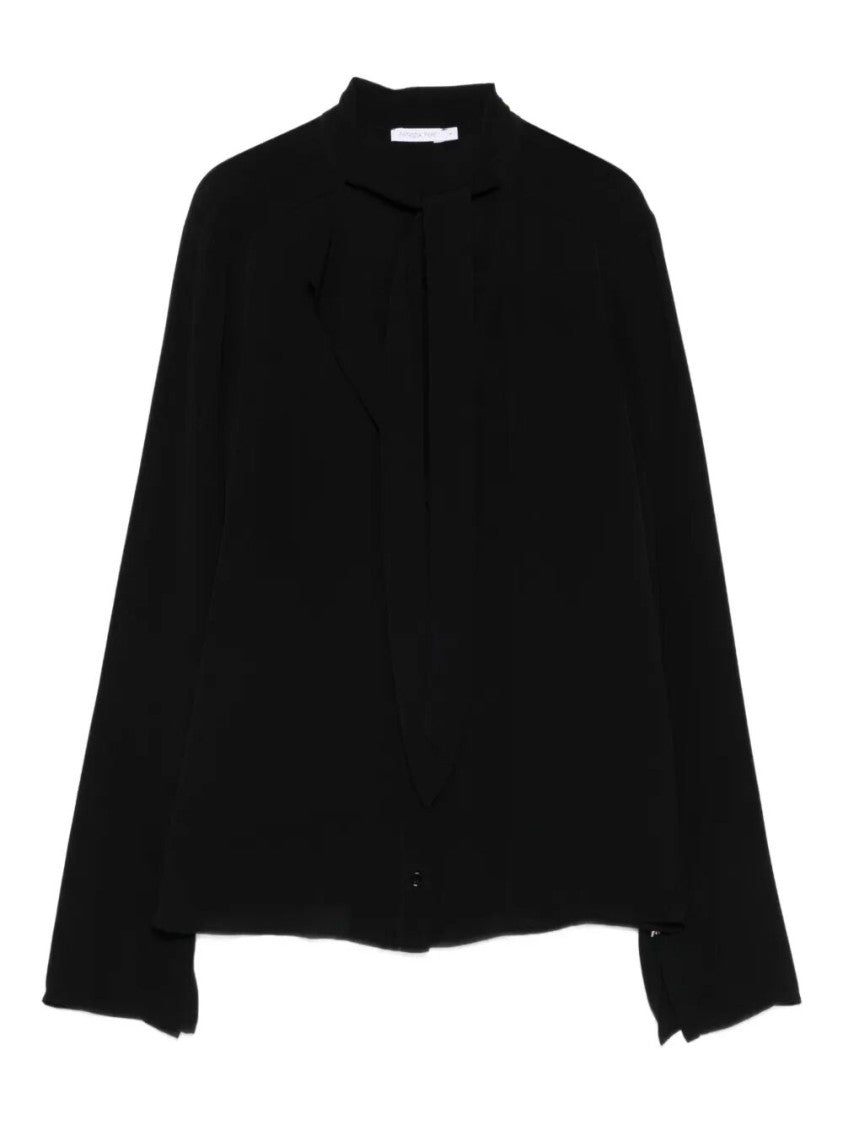 Patrizia Pepe Black High Neck Shirt With Subtle Tie Detail
