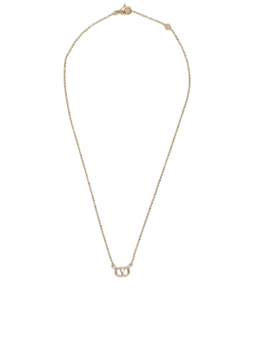 Valentino Garavani Ovalette Rhinestone Pendant Brass Necklace