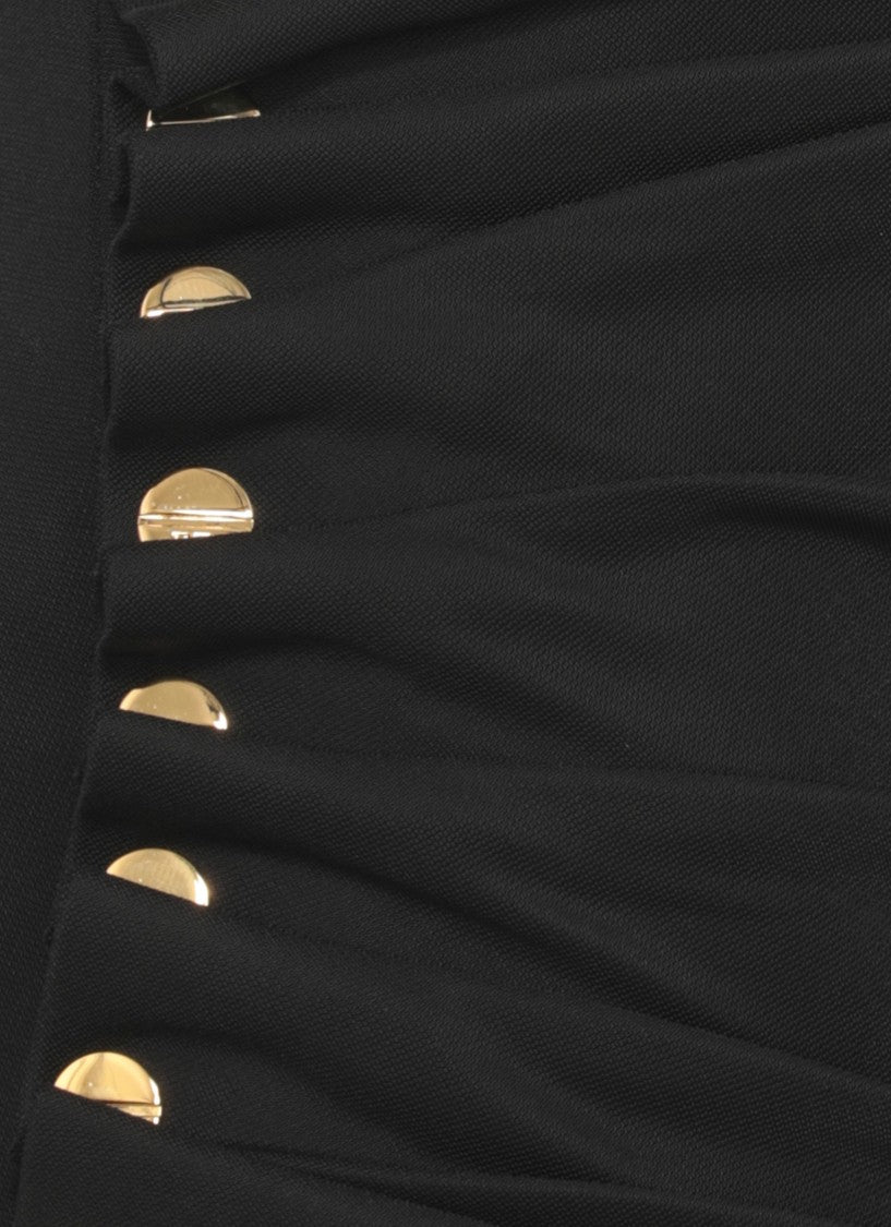 Elisabetta Franchi Black V-Neck Midi Dress With Metallic Accents