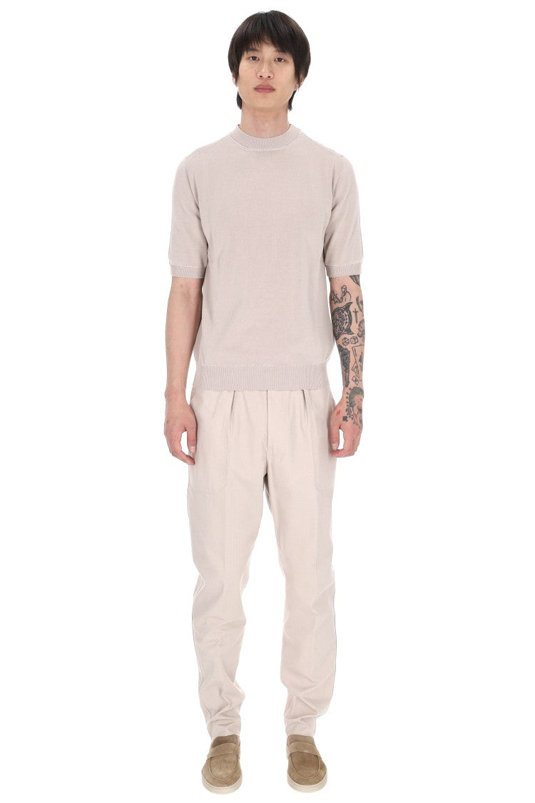 Eleventy Ecru Saddle-Stitched Cotton T-Shirt