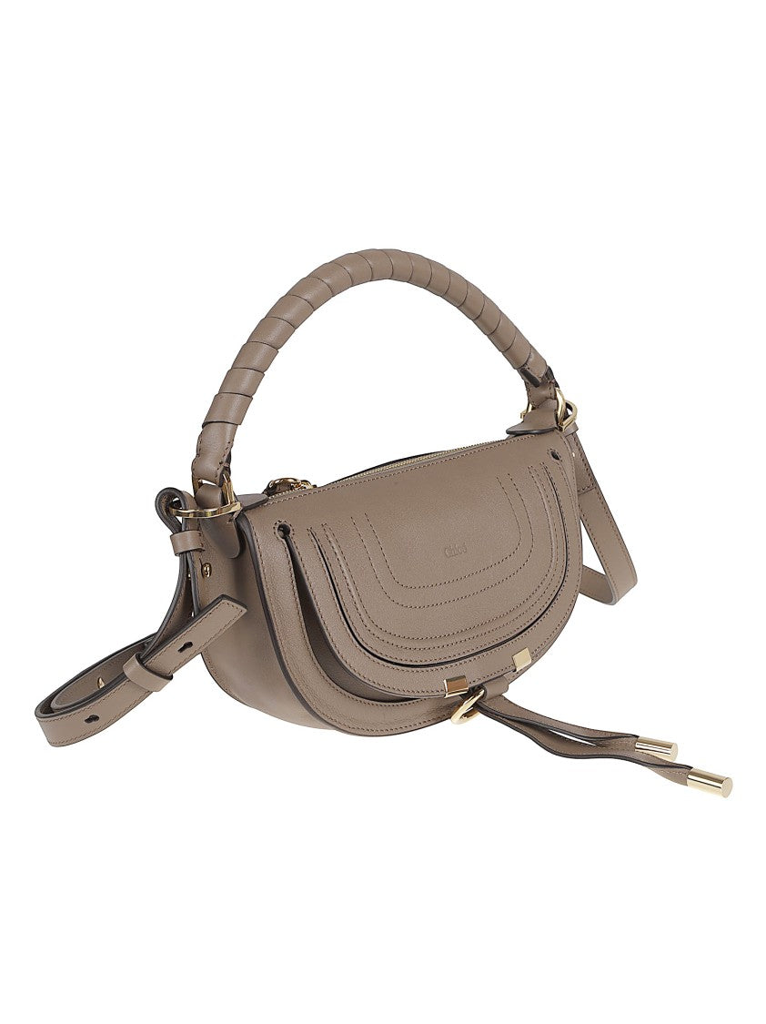 Chloé Crescent-Shaped Leather Bag With Braided Top Handle And Gold-Tone Accents