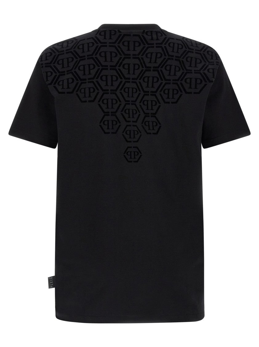 Philipp Plein Flocked Monogram Cotton T-Shirt With Hexagon Patch