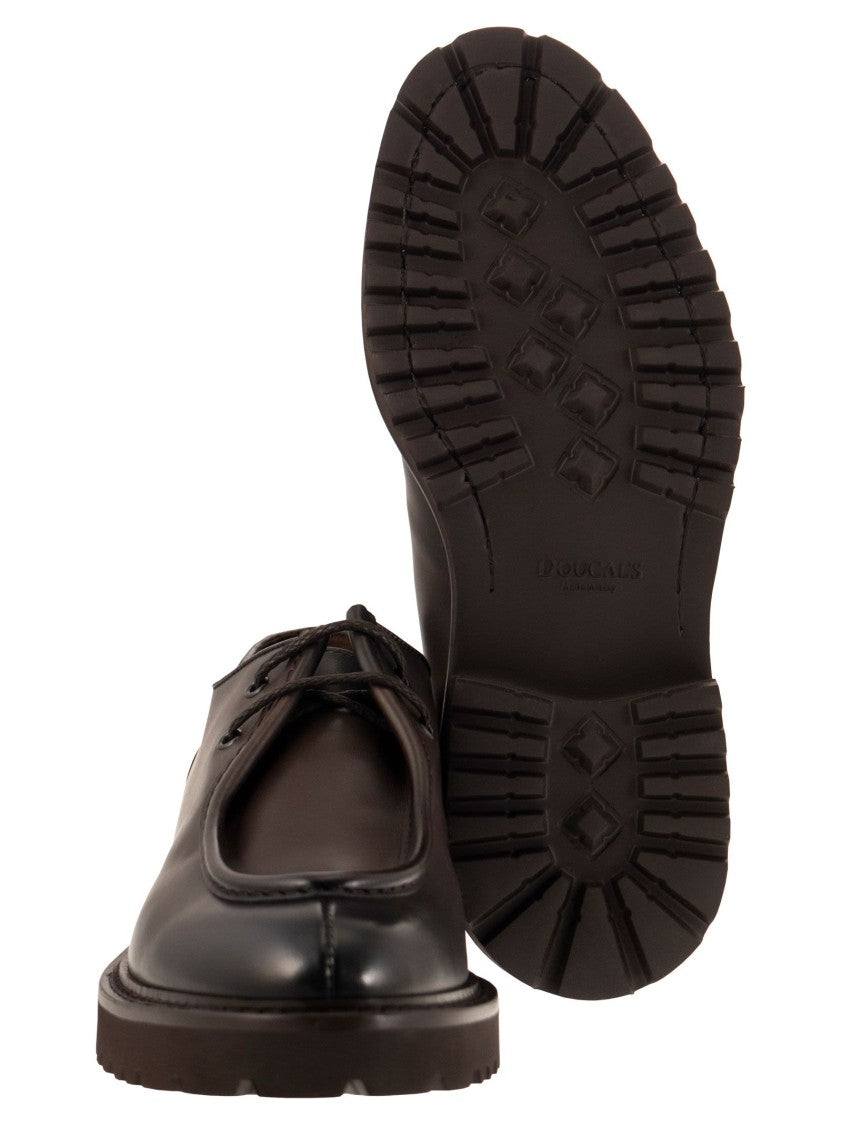 Doucal's Brown Leather Lace-Up Shoe With Embossed Tray Stitching