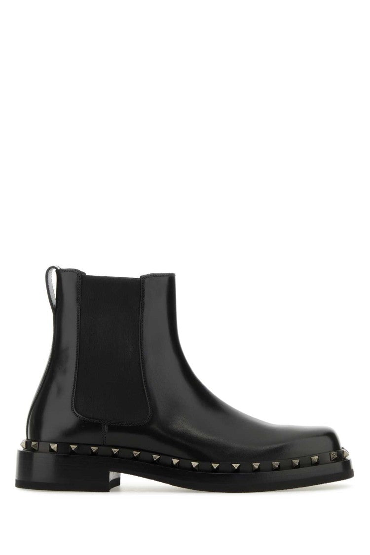 Valentino Garavani Black Leather Rockstud M-Way Ankle Boots