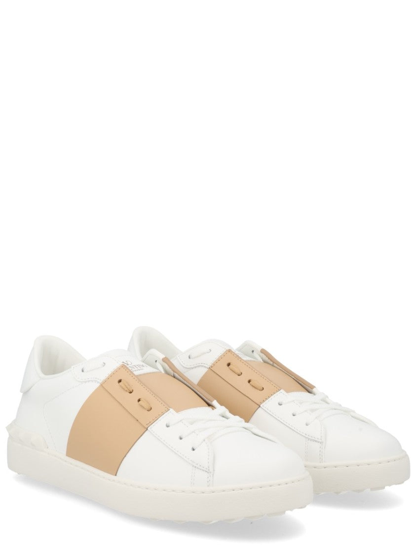 Valentino Garavani Open Beige Strap Studded Leather Sneakers