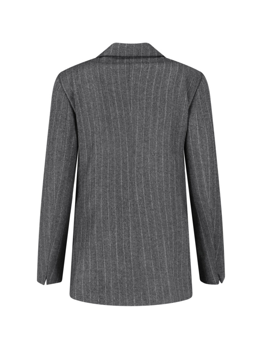 Lardini Grey Pinstripe Virgin Wool Double-Breasted Blazer