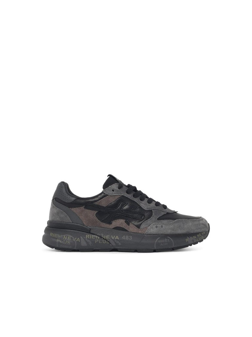 Premiata Low-Top Black Leather Sneakers With Suede Inserts And Reflective Details