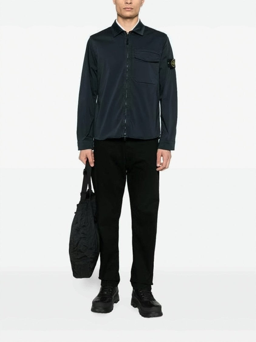 Stone Island Black Jacket With Front Zipper Closure
