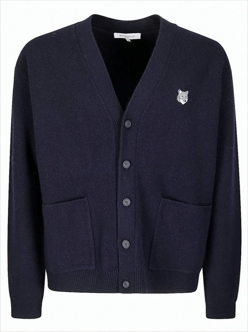 Maison Kitsuné V-Neck Ramswool Cardigan With Embroidered Fox Emblem