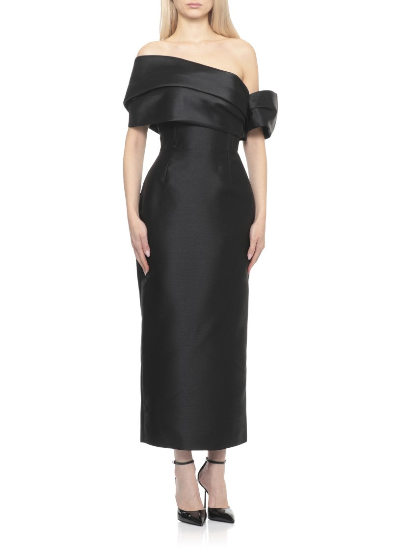 Solace London Structured Off-Shoulder Midaxi Dress With Rear Vent And Side Zip