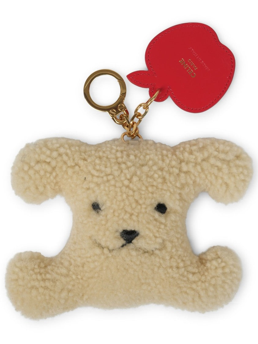 Celine Shearling Triomphe Gold Accent Keychain