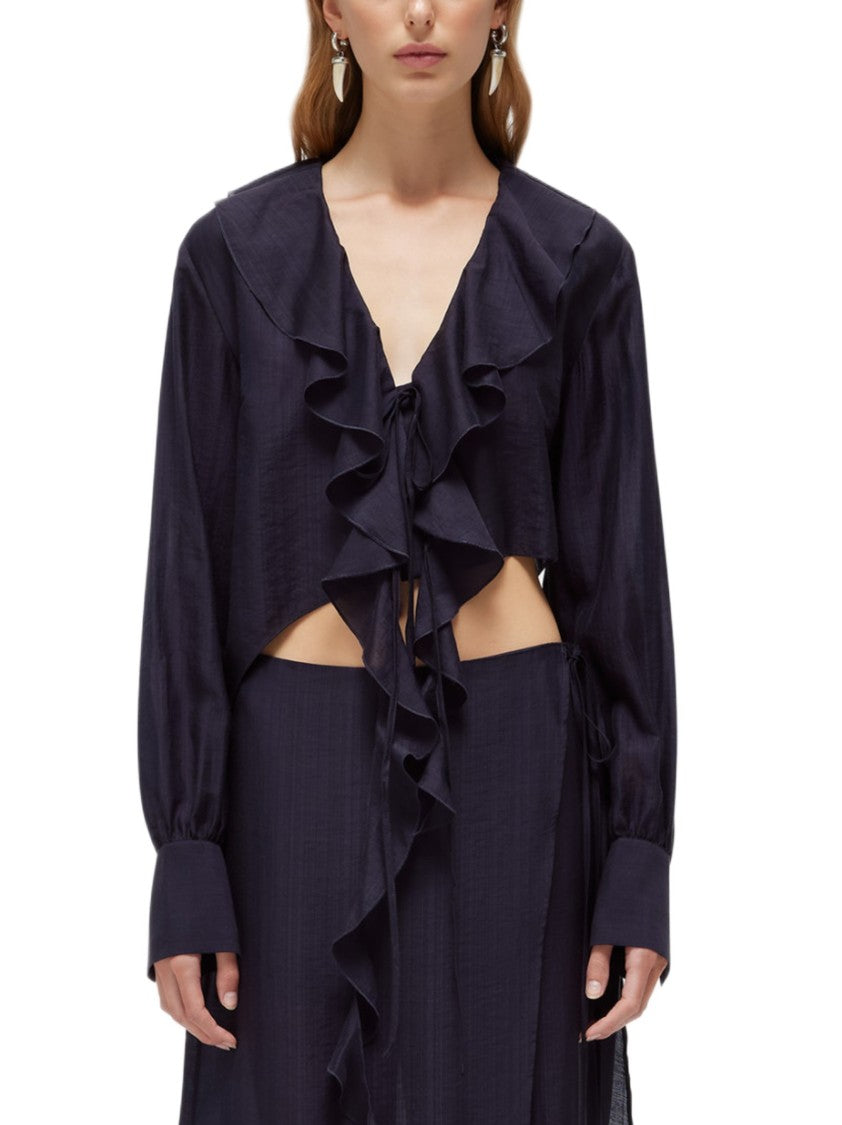 Blugirl Ruffled Lyocell Blouse With V-Neckline And Asymmetrical Hem