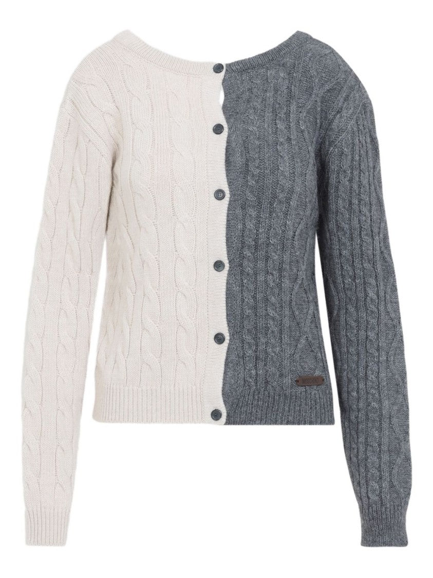 Moschino Two-Tone Off-White And Grey Cable Knit Sweater