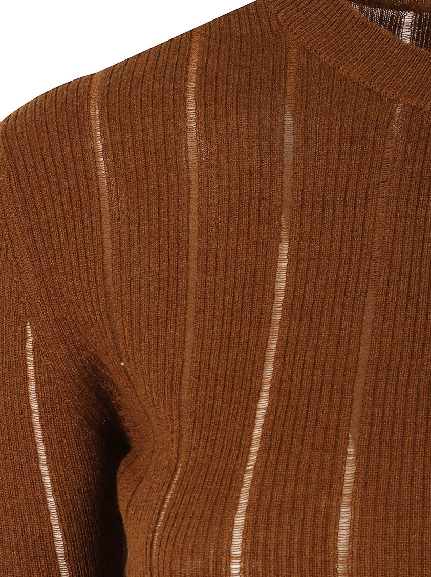 Max Mara Ribbed Knit Top With Sheer Stripe Detail