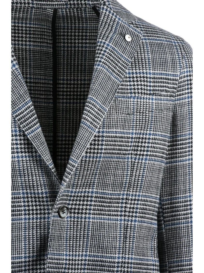 L.B.M. 1911 Checkered Cotton Blazer With Notch Lapels And Unlined Interior
