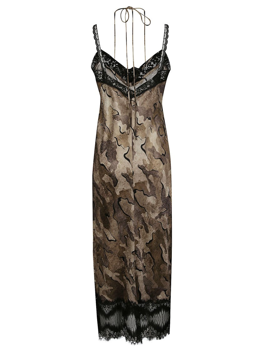 Pinko Rabbocco Camouflage Pattern Viscose Midi Dress