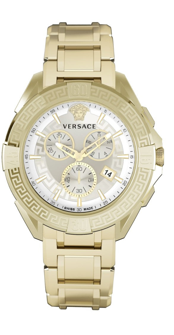 Versace Gold-Tone Multi-Functional Chronograph Watch With Greek Key Design