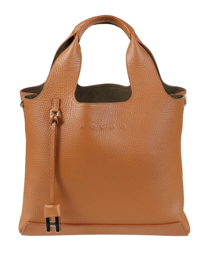 Hogan Structured Leather Handbag With Pebbled Texture