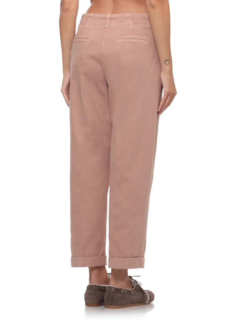 Peserico Relaxed Fit Antique Pink Trousers With Cuffed Hems