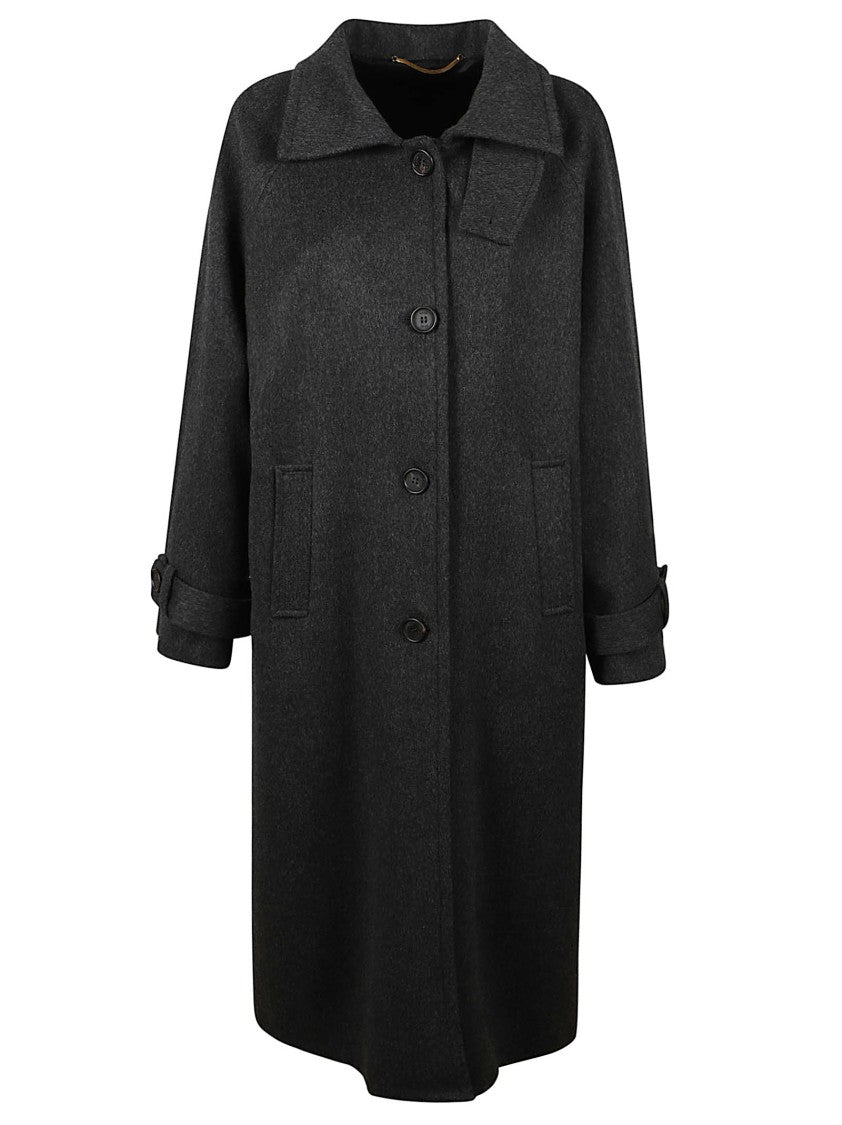 Anaii Dark Grey Knee-Length Balmacaan Coat With Classic Collar