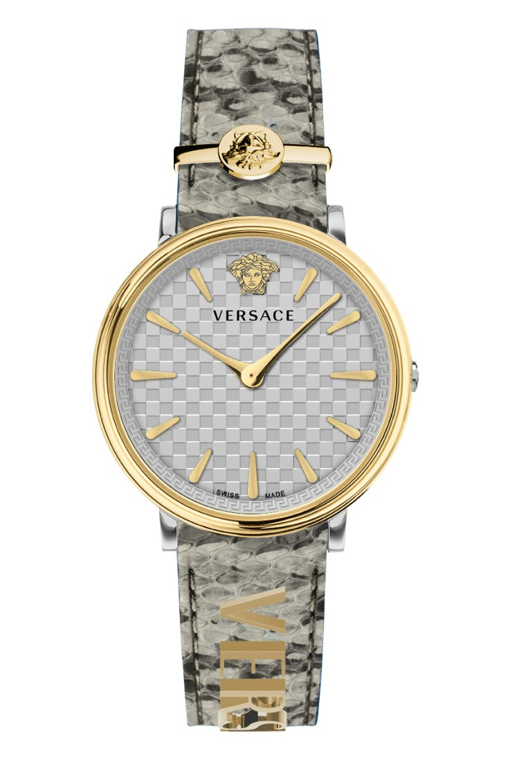 Versace V-Circle 38Mm Analog Quartz Watch With Textured Calf Leather Strap