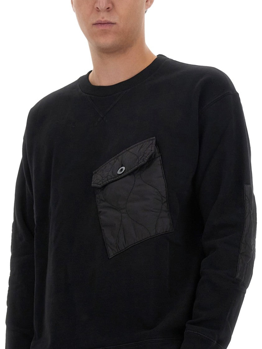 Ten C Quilted Pocket Black Sweatshirt