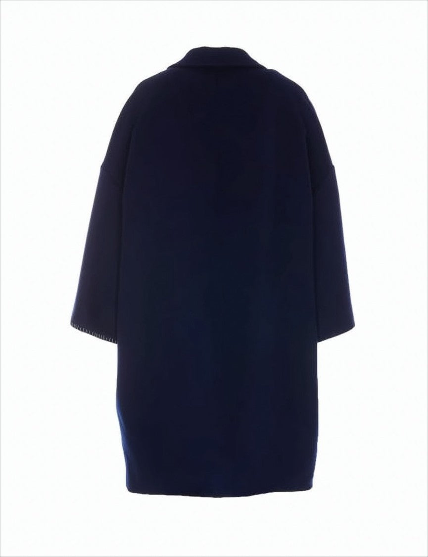 Marni Oversized Textured Navy Coat With Classic Lapel