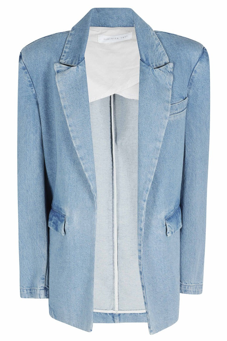 Federica Tosi Denim Open Flap-Pockets Cotton Denim Blazer