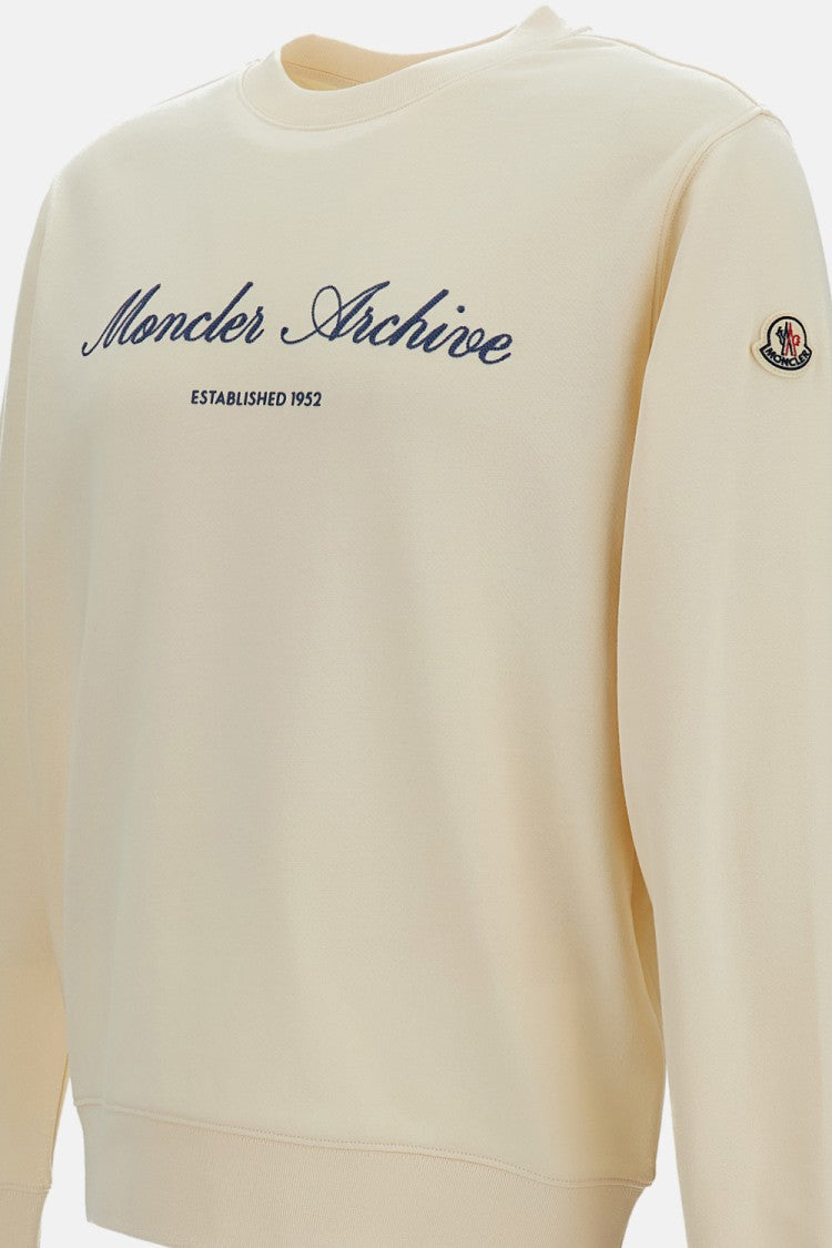 Moncler White Crewneck Sweatshirt With Embroidered Logo