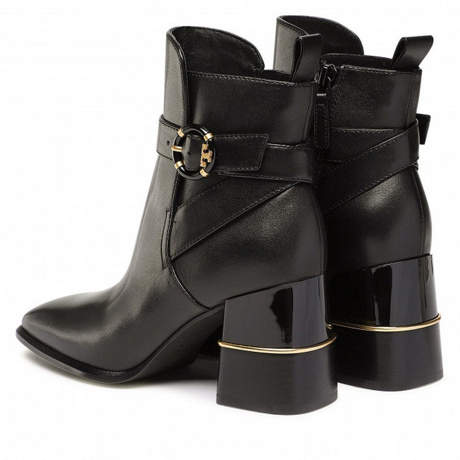 Tory Burch Black Multi-Logo Buckle Calf Leather Ankle Boots