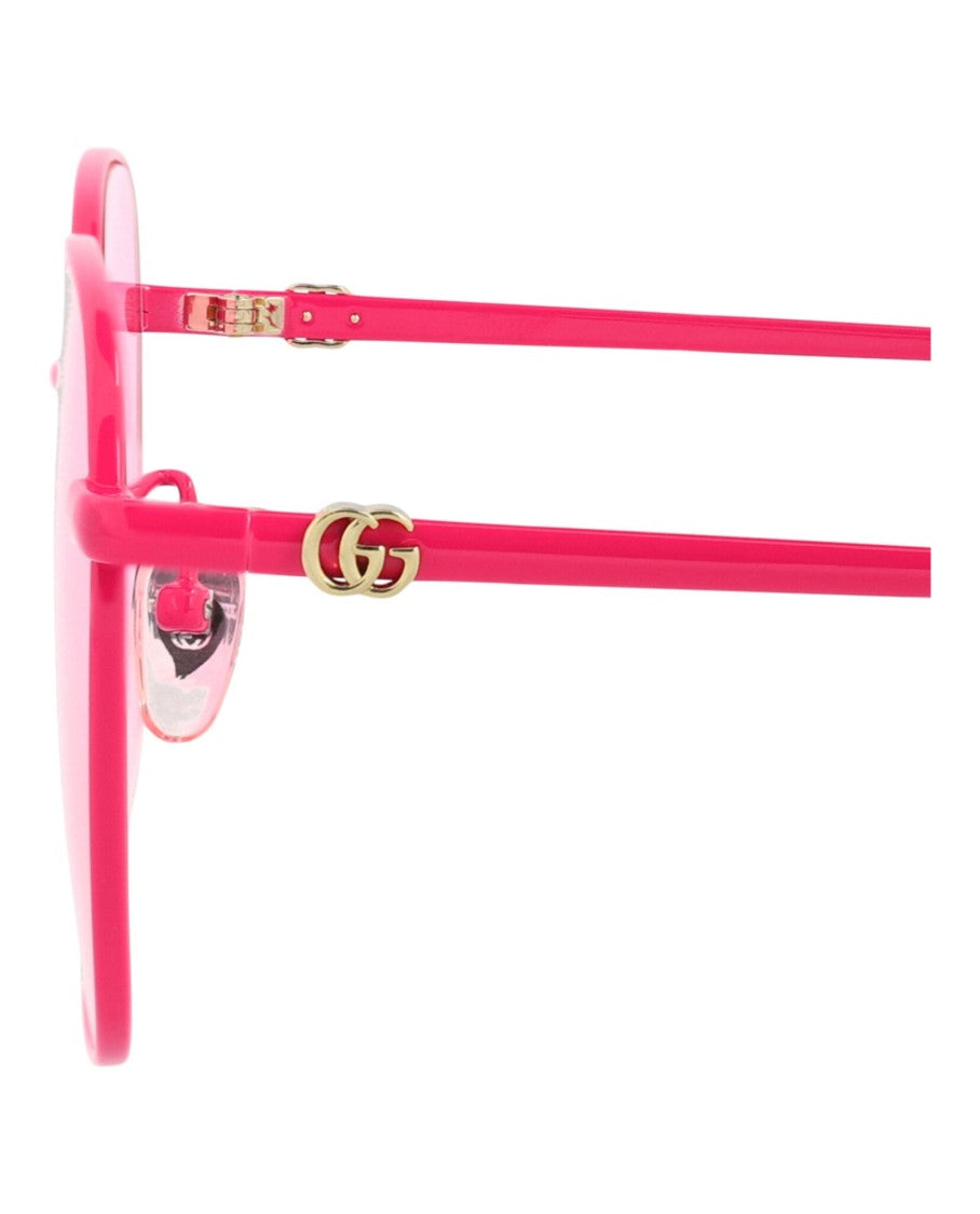 Gucci Round-Frame Metal Sunglasses With Vibrant Pink Tint
