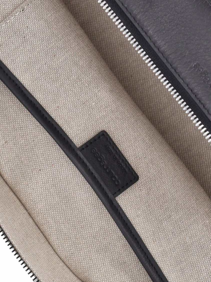 Courrèges Shoulder Bag "Monday" In Smooth Black Calf Leather