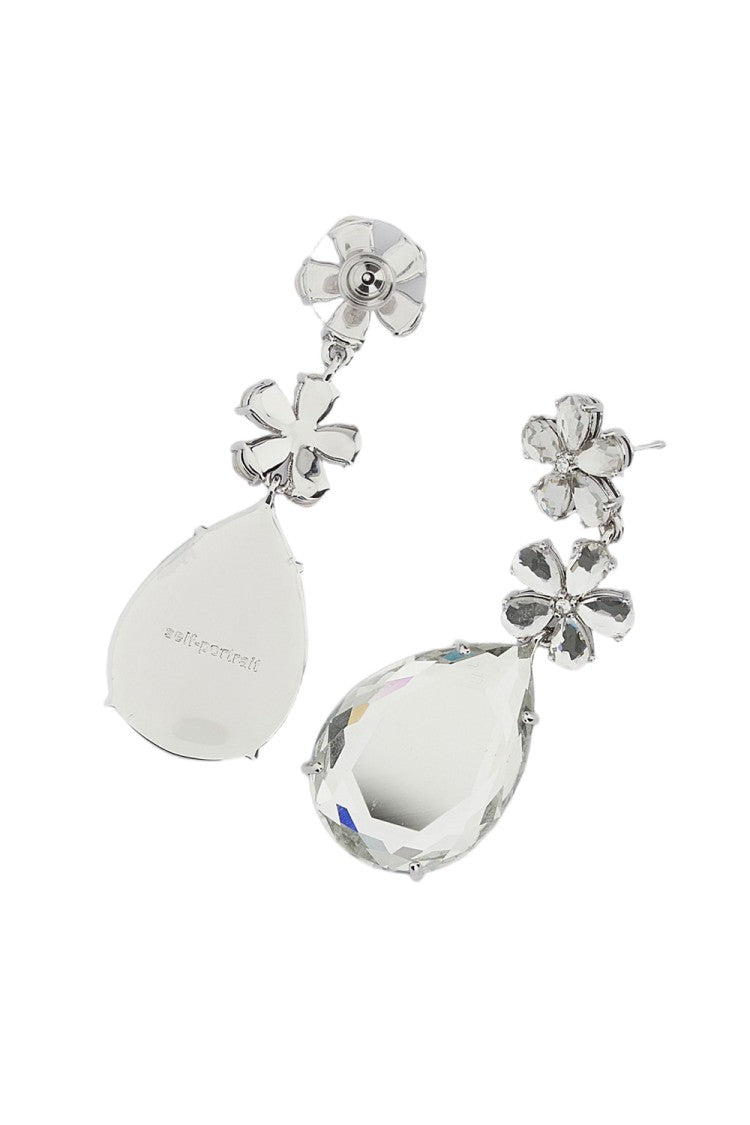 Self-Portrait Silver Crystal Flower Tiered Earrings
