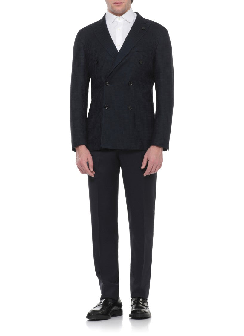 Lardini Blue Peak Lapel Cotton Double-Breasted Jacket