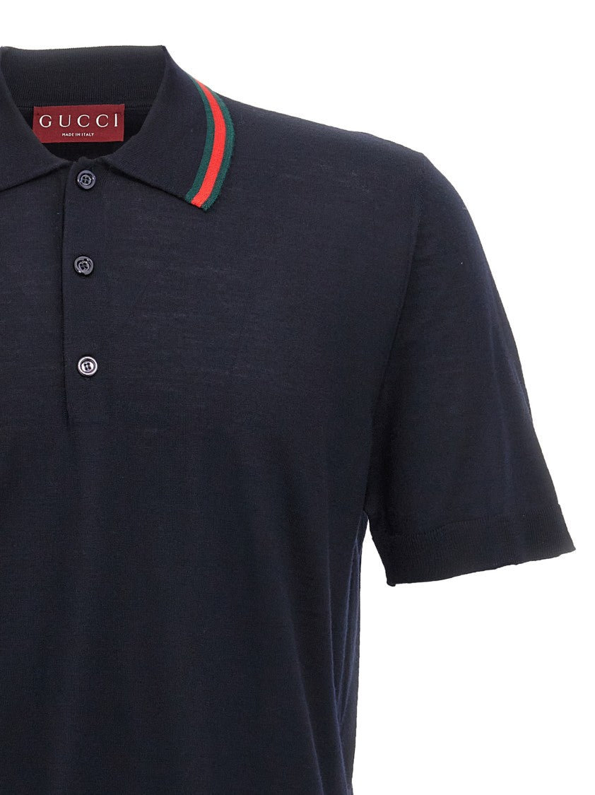 Gucci Web Ribbon Fine Knitted Wool Polo