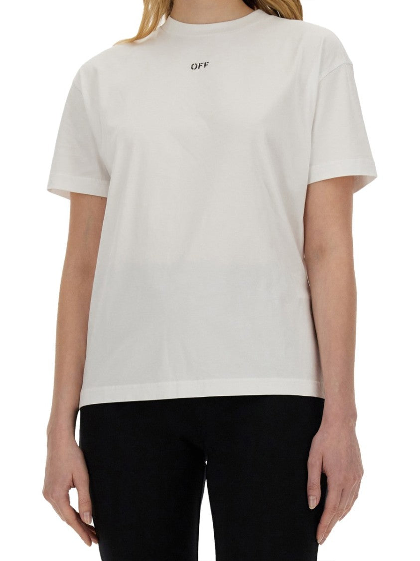 Off-White White T-Shirt With Geometric Logo Design