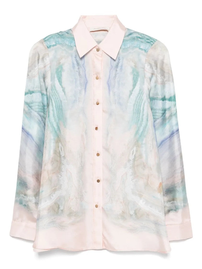 Zimmermann Light Blue Silk Shirt With Graphic Print