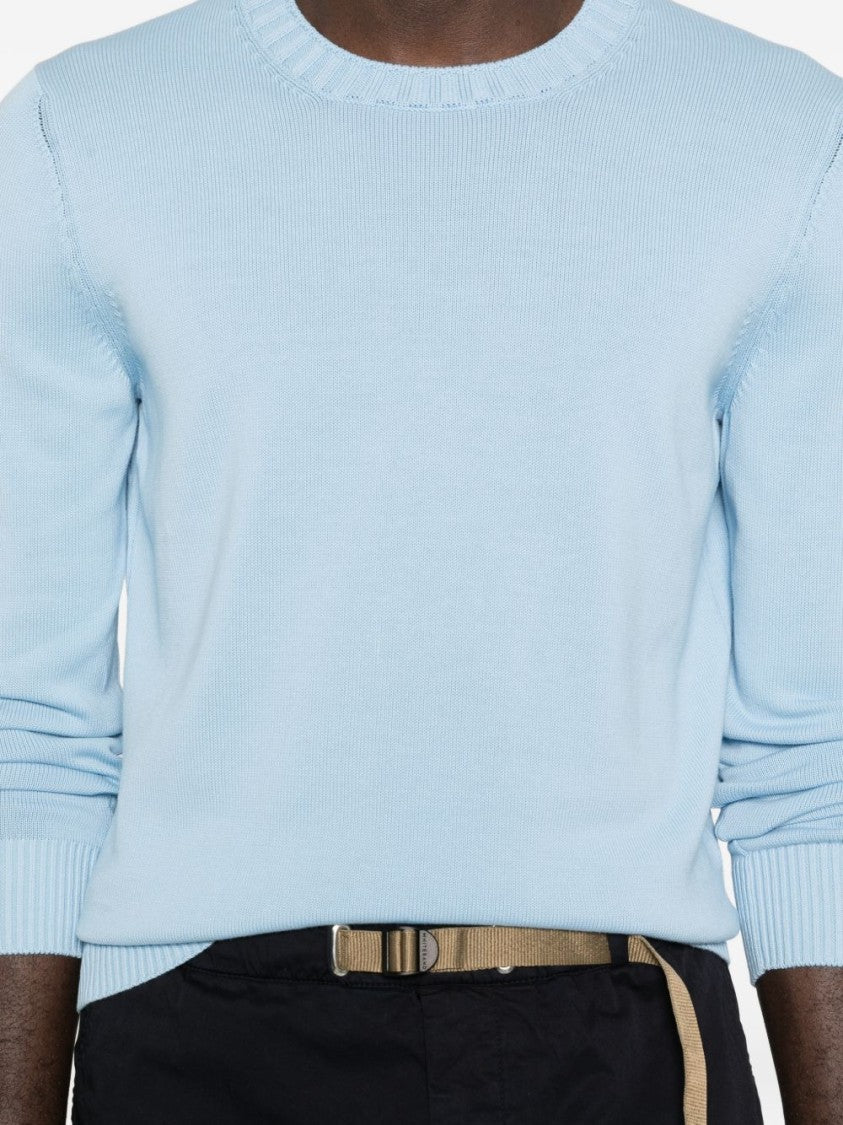 Gran Sasso Ribbed Hem Blue Crew Neck Sweater With Long Sleeves