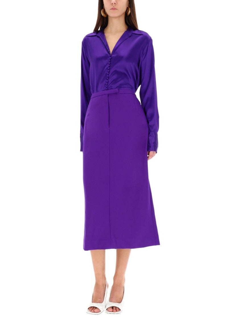 Dries Van Noten Lustrous Deep V-Neck Silk Shirt