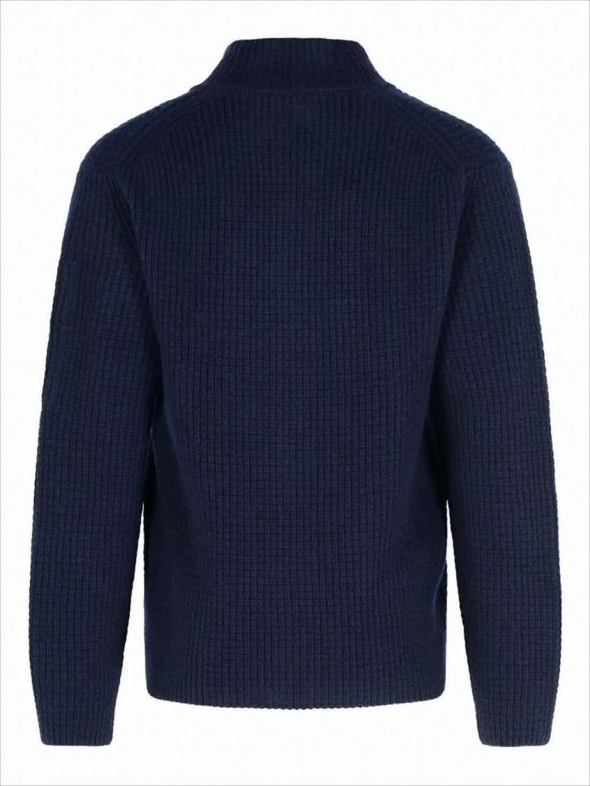 C.P. Company Ribbed Knit Zip-Up Sweater With High Collar And Logo Patch